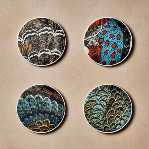 NWT! John Derian Target Earthenware fall turkey coaster set 4pc Thanksgiving - Picture 2 of 6
